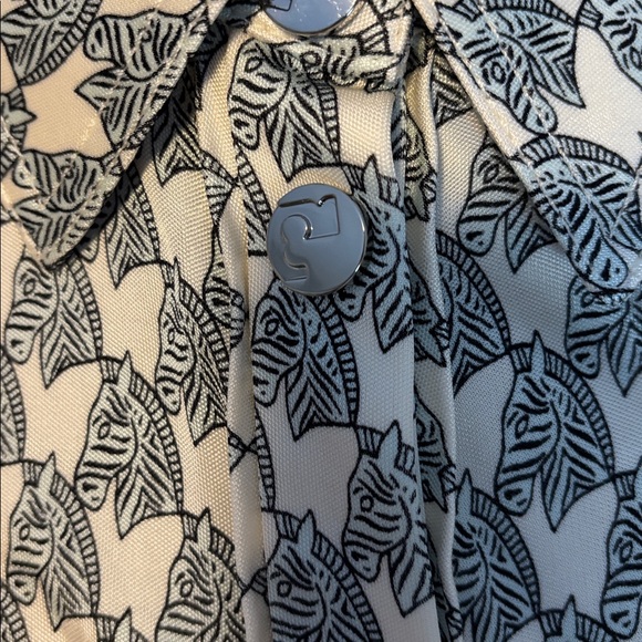 Tory Burch Blue Mini Zebra Printed Viscose & Silk Shirt Dress - Picture 3 of 15